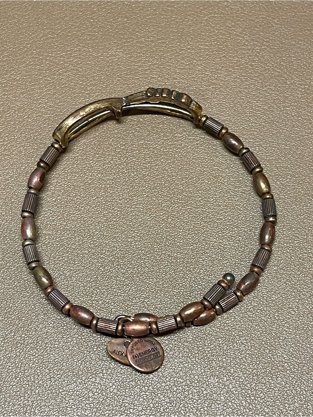 Alex and Ani Love Infinity Symbol Beaded Coil Wrap Bracelet Gold Copper